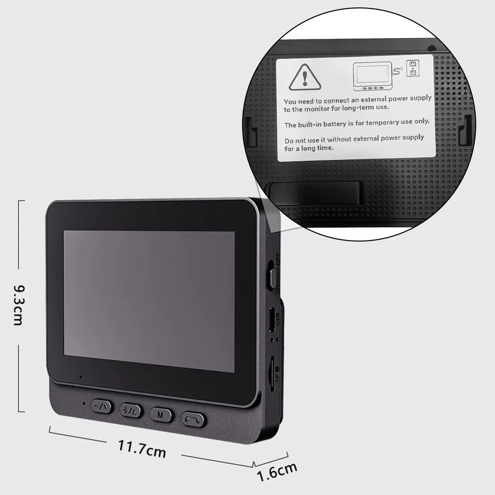 Wireless Video Doorbell – 4.3" HD Screen with Two-Way Talk & Night Vision