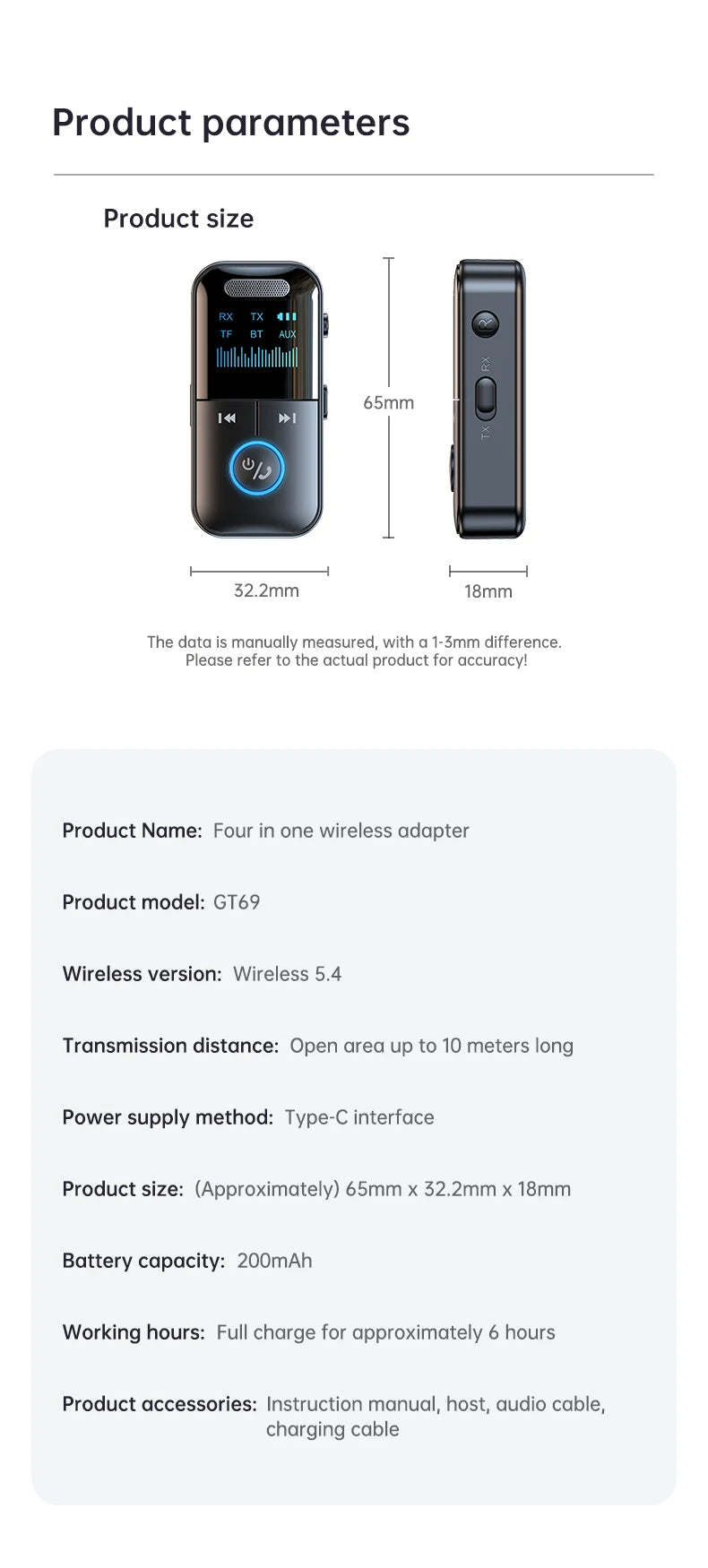 Bluetooth 5.4 AUX Adapter – 3.5mm Receiver & Transmitter with LED Display for Car, TV, Headphones