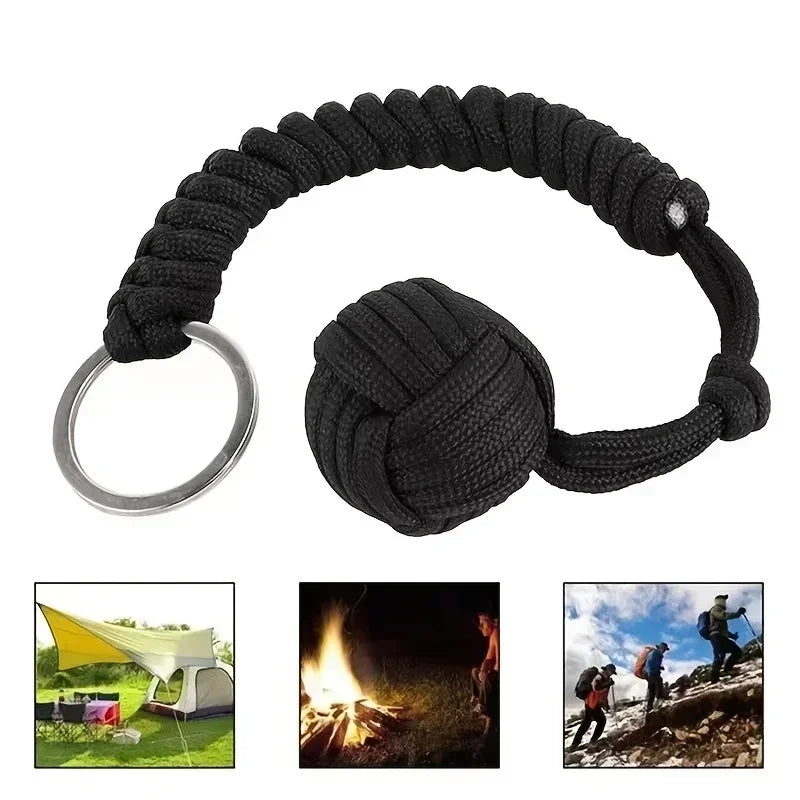 Monkey Fist Steel Ball Keychain – Self-Defense Lanyard & Survival Tool
