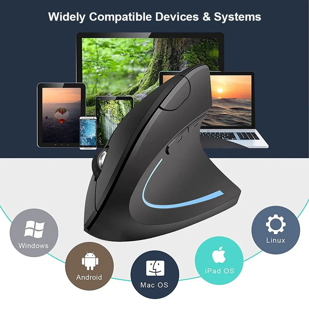 Ergonomic Vertical Wireless Mouse – 2.4GHz with 3 DPI Settings & 6 Buttons