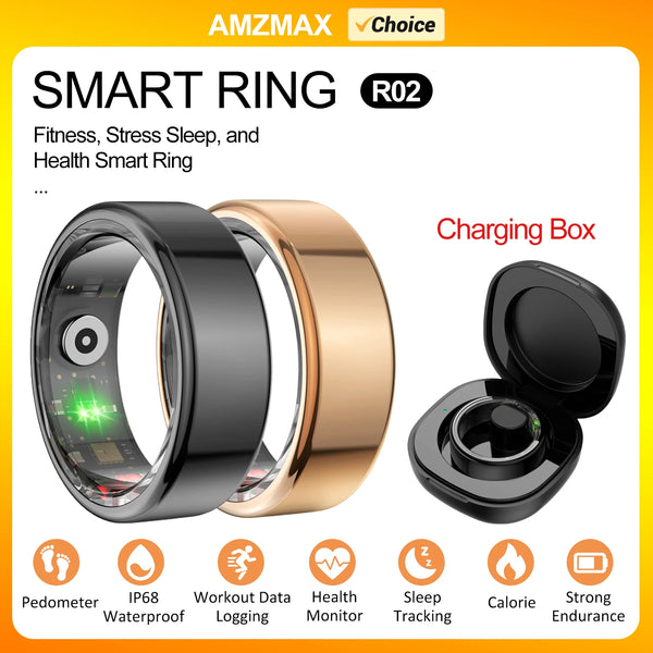 AMZMAX R02 Smart Ring – Fitness Tracker with Multi-Sport Modes, Health Monitoring, IP68 Waterproof Military-Grade Smart Ring