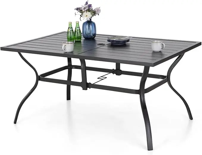 6-Person Outdoor Metal Patio Dining Table – Black