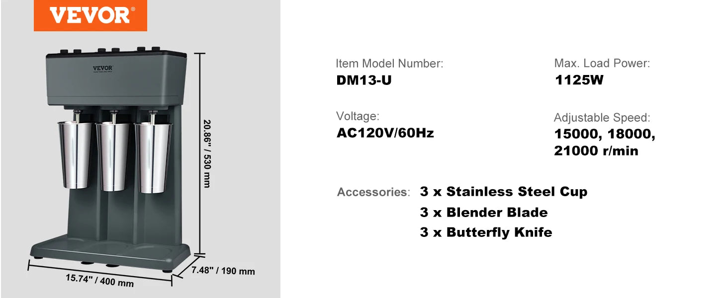 VEVOR 3-Speed Double Head Milkshake Maker
