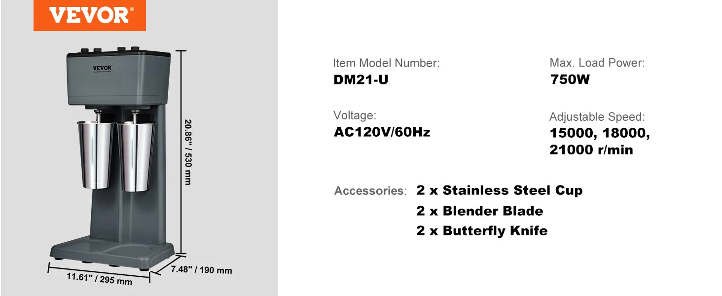 VEVOR 3-Speed Double Head Milkshake Maker