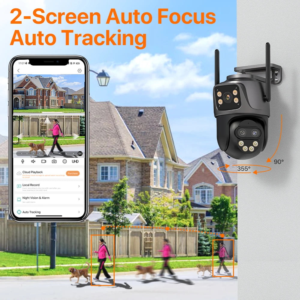 6K 9MP WiFi Outdoor PTZ Security Camera – 8x Zoom & Dual Screen