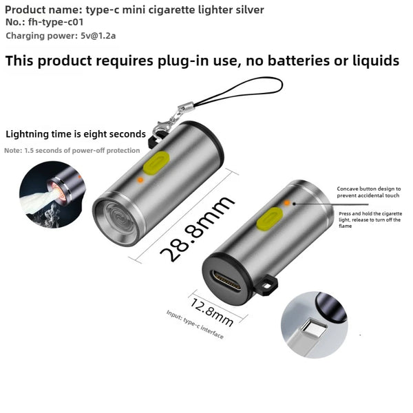 Compact Type-C Electric Lighter – Flameless Mini USB Cigarette Lighter for Travel & Outdoors