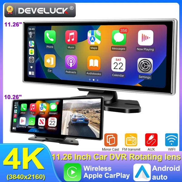 10/11.26" 4K Dash Cam with Wireless CarPlay, Android Auto & GPS
