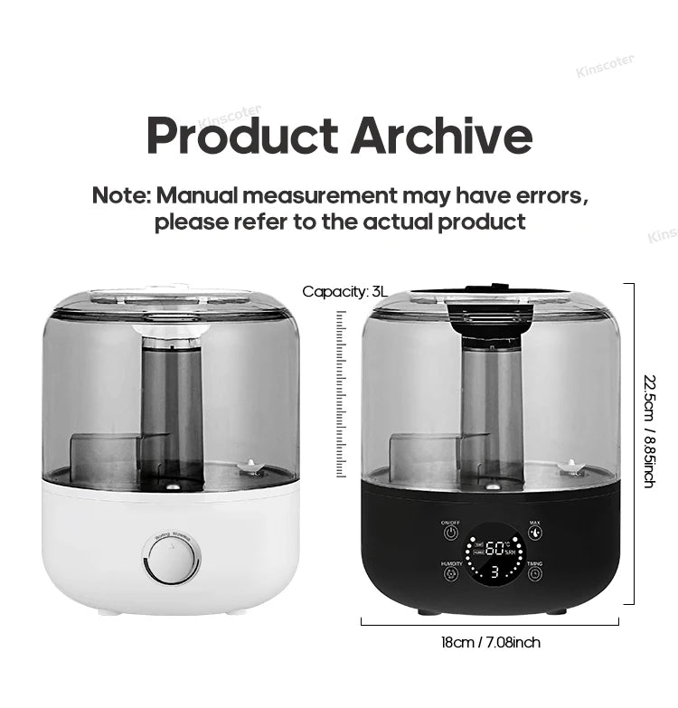KINSCOTER 3L Large-Capacity Air Humidifier with Remote & Timer