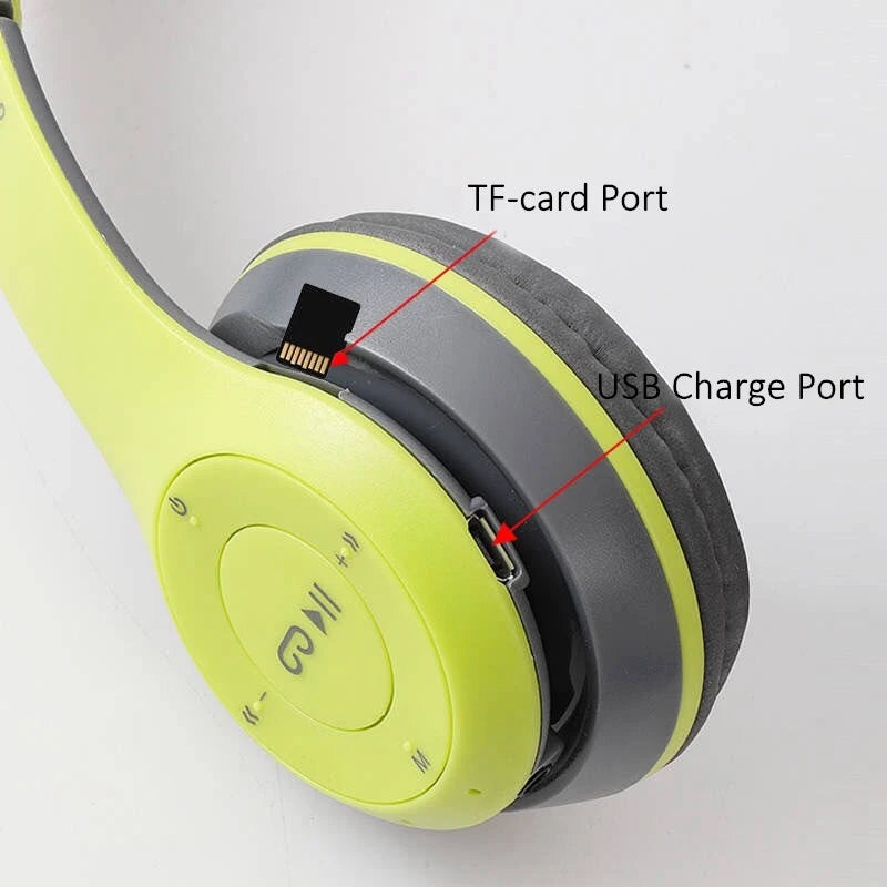 P47 Bluetooth 5.0 Wireless Headset – Folding Stereo Headphones for Sports & Gaming