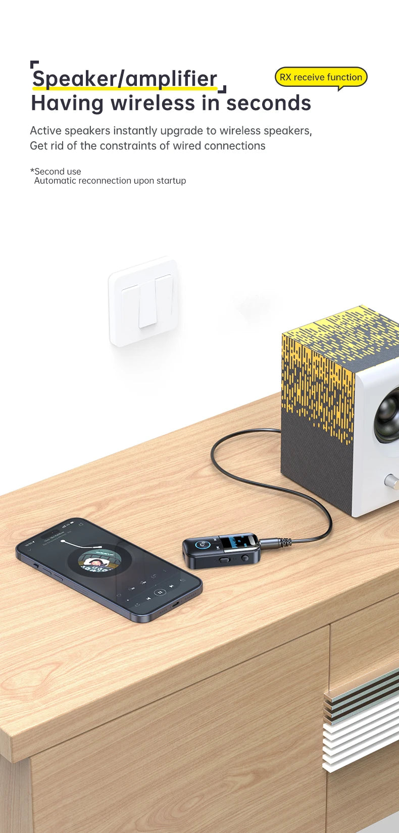 Bluetooth 5.4 AUX Adapter – 3.5mm Receiver & Transmitter with LED Display for Car, TV, Headphones