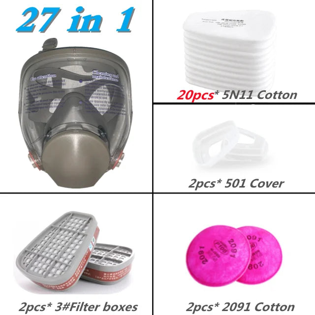 SJL 27-in-1 Full Face Respirator Mask – Industrial Safety Gas & Dust Filter Set