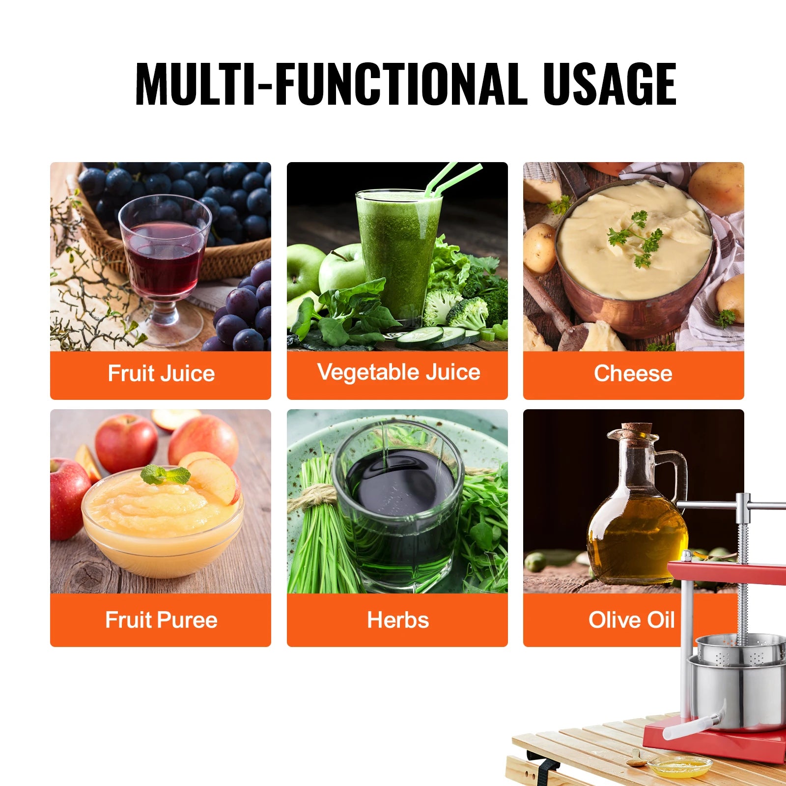 VEVOR Manual Fruit Press – 2L/3L/3.36L Stainless Steel Squeezer