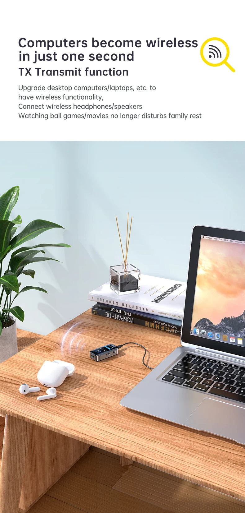 Bluetooth 5.4 AUX Adapter – 3.5mm Receiver & Transmitter with LED Display for Car, TV, Headphones