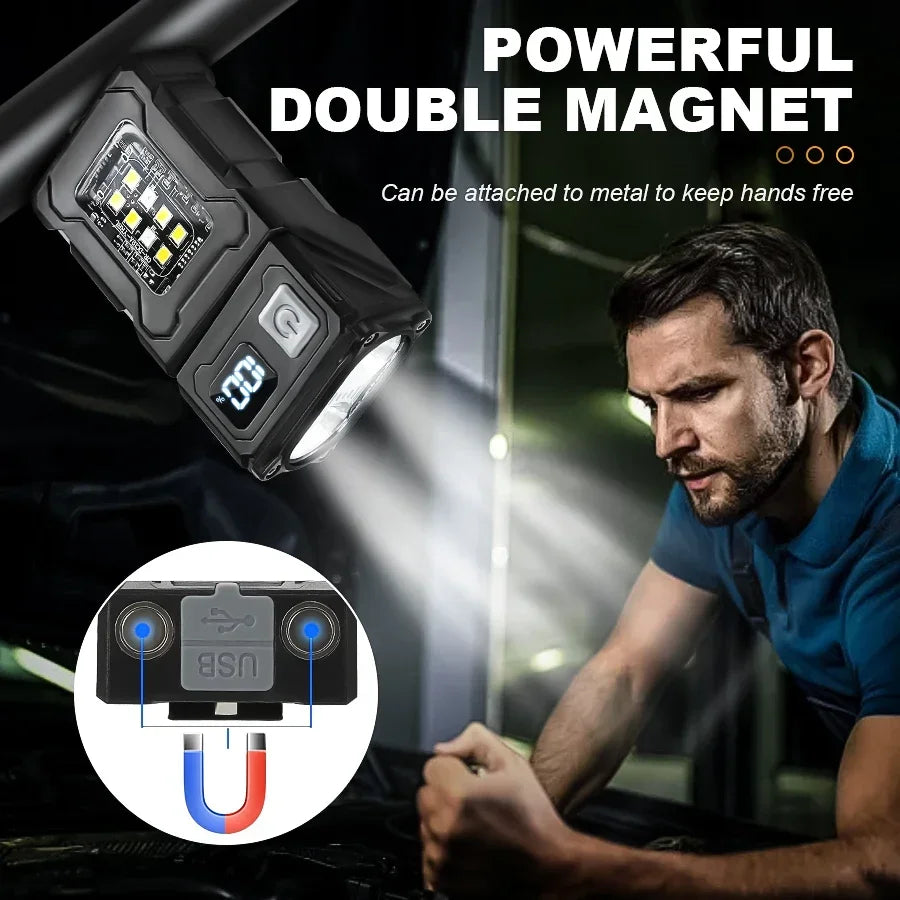 Mini USB Rechargeable LED Flashlight – Magnetic Base & COB Emergency Light