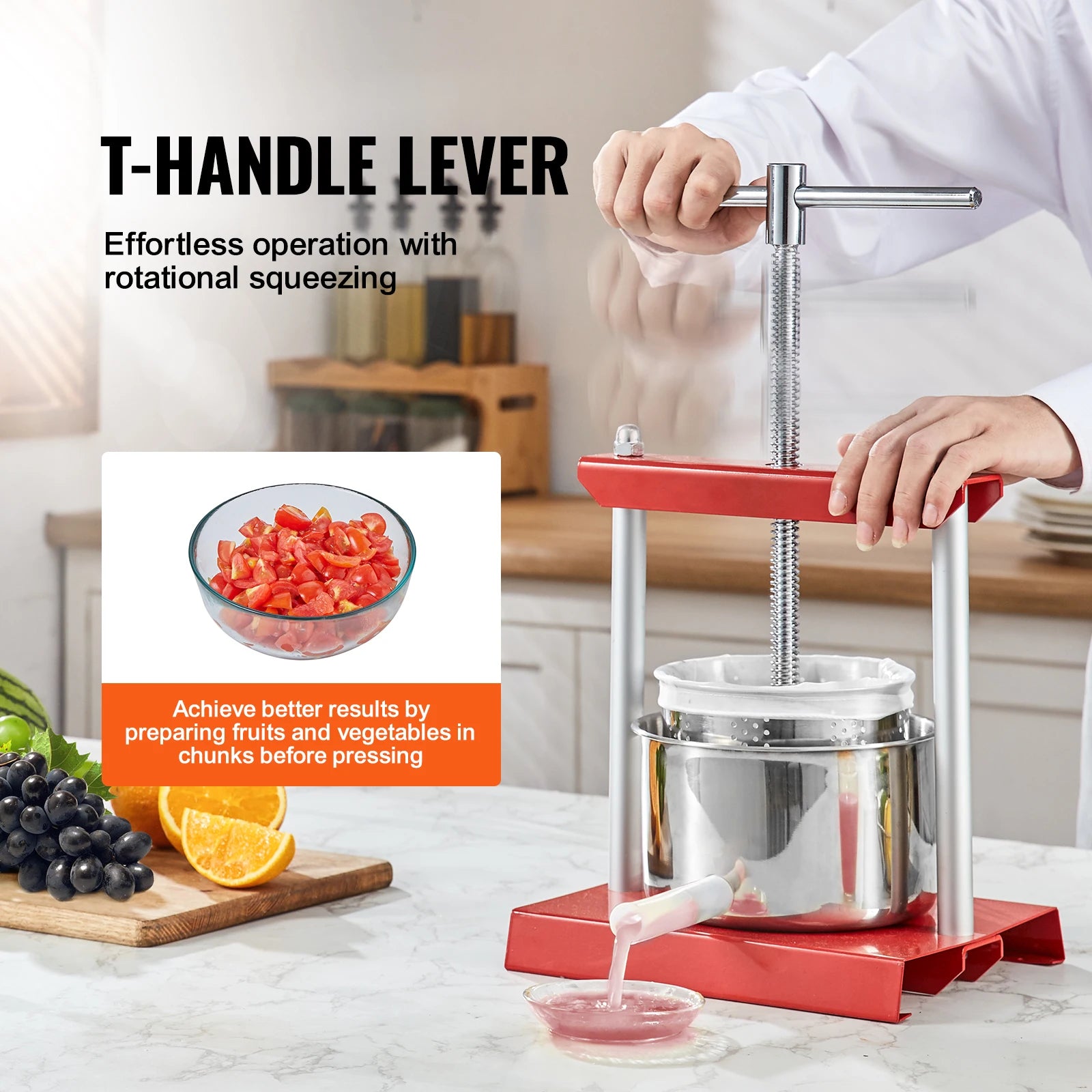 VEVOR Manual Fruit Press – 2L/3L/3.36L Stainless Steel Squeezer