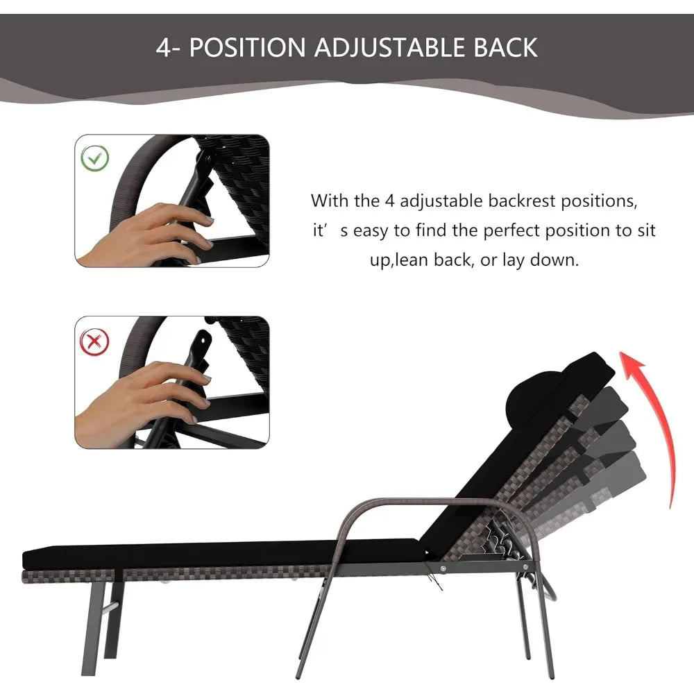 3-Piece Outdoor Patio Chaise Lounge Set with Table