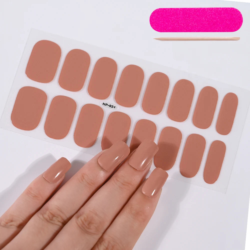 Gilded Gold Press-On Nail Stickers – 16 Self-Adhesive Full Cover Gel Nail Tips