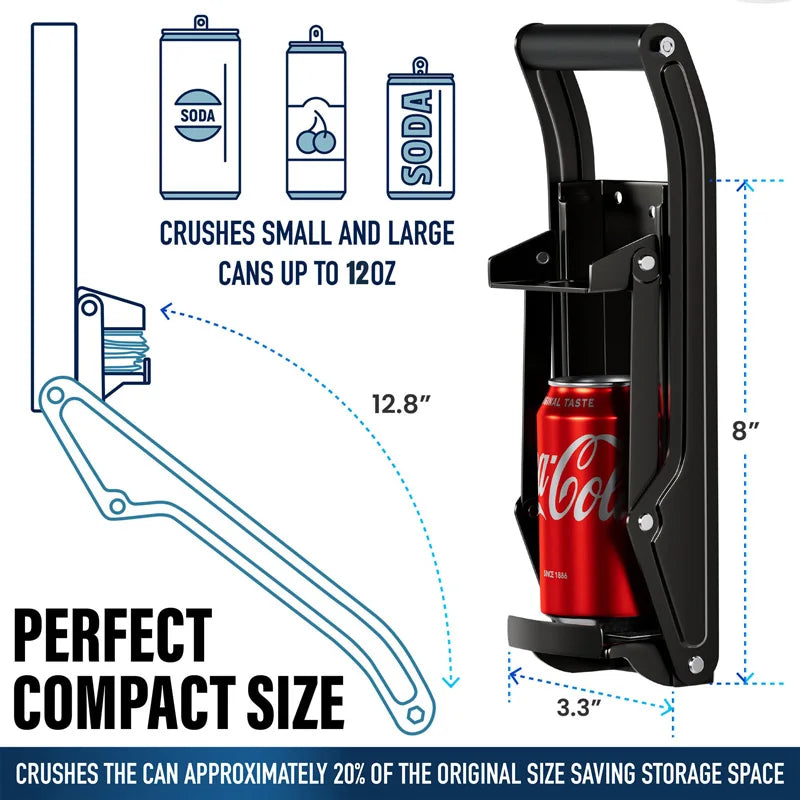 16 oz Wall-Mounted Can Crusher – Heavy Duty Metal Smasher with Bottle Opener