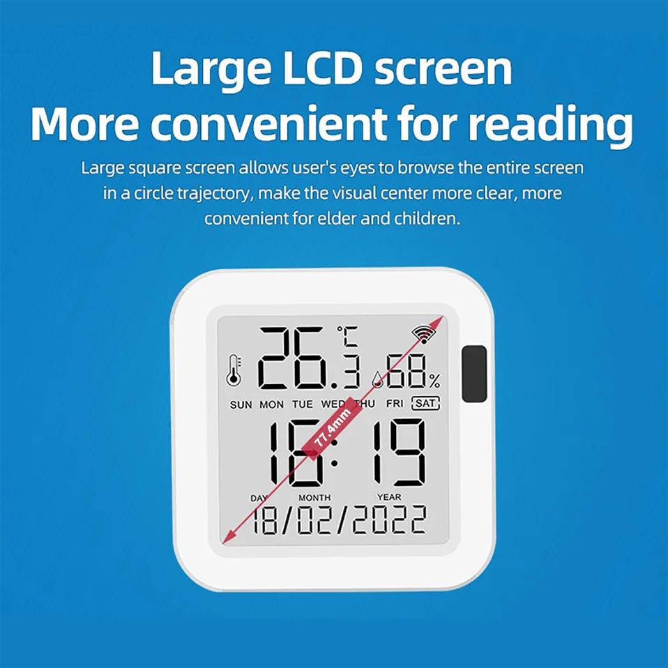 Tuya Smart Temperature & Humidity Sensor with Backlight – WiFi SmartLife Device, Works with Alexa & Google Assistant