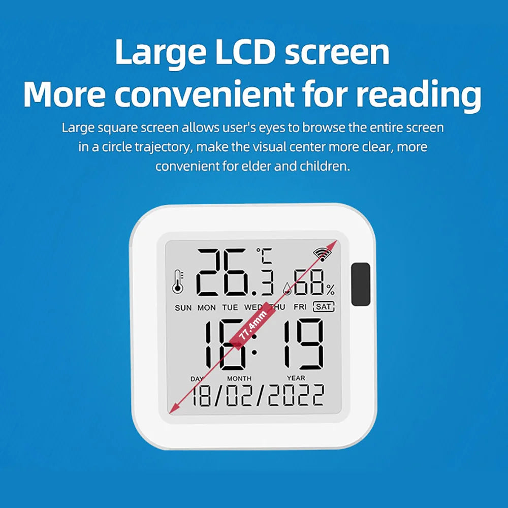 Tuya Smart Temperature & Humidity Sensor with Backlight – WiFi SmartLife Device, Works with Alexa & Google Assistant