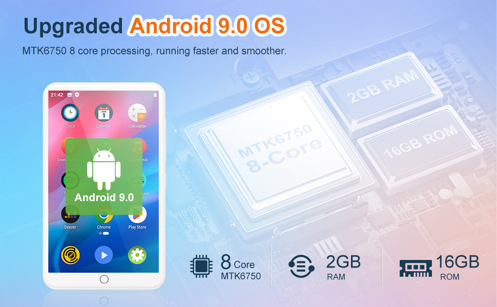 MECHEN MP3 Player – Android 9.0 with Bluetooth, WiFi & Streaming App Support (512GB Max)